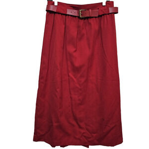 Vtg Womens Skirt 14 Red High Waisted Midi Classic 70s 80s Modest Academia A-Line